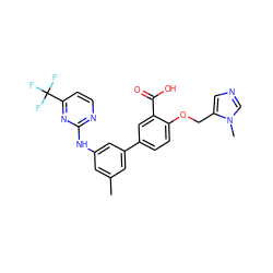 Cc1cc(Nc2nccc(C(F)(F)F)n2)cc(-c2ccc(OCc3cncn3C)c(C(=O)O)c2)c1 ZINC001772607256