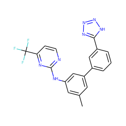 Cc1cc(Nc2nccc(C(F)(F)F)n2)cc(-c2cccc(-c3nnn[nH]3)c2)c1 ZINC000145364356