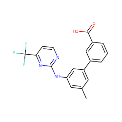 Cc1cc(Nc2nccc(C(F)(F)F)n2)cc(-c2cccc(C(=O)O)c2)c1 ZINC000145582123