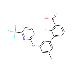 Cc1cc(Nc2nccc(C(F)(F)F)n2)cc(-c2cccc(C(=O)O)c2C)c1 ZINC001772633592