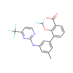 Cc1cc(Nc2nccc(C(F)(F)F)n2)cc(-c2cccc(C(=O)O)c2OC(F)F)c1 ZINC001772647007