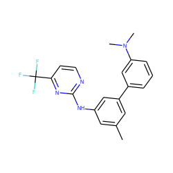 Cc1cc(Nc2nccc(C(F)(F)F)n2)cc(-c2cccc(N(C)C)c2)c1 ZINC001772626452