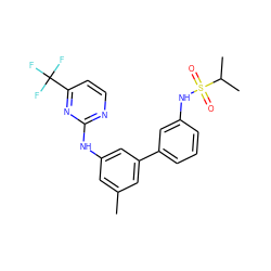 Cc1cc(Nc2nccc(C(F)(F)F)n2)cc(-c2cccc(NS(=O)(=O)C(C)C)c2)c1 ZINC001772600889