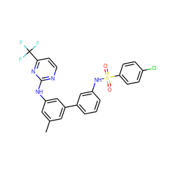 Cc1cc(Nc2nccc(C(F)(F)F)n2)cc(-c2cccc(NS(=O)(=O)c3ccc(Cl)cc3)c2)c1 ZINC001772639030