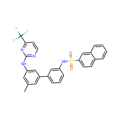 Cc1cc(Nc2nccc(C(F)(F)F)n2)cc(-c2cccc(NS(=O)(=O)c3ccc4ccccc4c3)c2)c1 ZINC001772610293