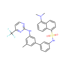 Cc1cc(Nc2nccc(C(F)(F)F)n2)cc(-c2cccc(NS(=O)(=O)c3cccc4c(N(C)C)cccc34)c2)c1 ZINC001772589152