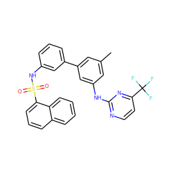 Cc1cc(Nc2nccc(C(F)(F)F)n2)cc(-c2cccc(NS(=O)(=O)c3cccc4ccccc34)c2)c1 ZINC001772652001