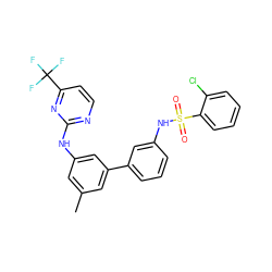 Cc1cc(Nc2nccc(C(F)(F)F)n2)cc(-c2cccc(NS(=O)(=O)c3ccccc3Cl)c2)c1 ZINC001772576213