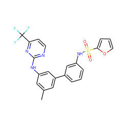 Cc1cc(Nc2nccc(C(F)(F)F)n2)cc(-c2cccc(NS(=O)(=O)c3ccco3)c2)c1 ZINC001772624660