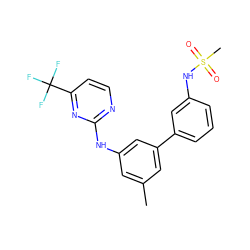 Cc1cc(Nc2nccc(C(F)(F)F)n2)cc(-c2cccc(NS(C)(=O)=O)c2)c1 ZINC001772599216