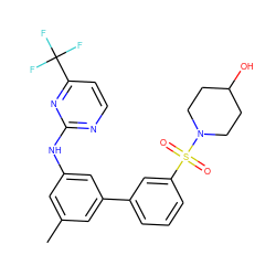 Cc1cc(Nc2nccc(C(F)(F)F)n2)cc(-c2cccc(S(=O)(=O)N3CCC(O)CC3)c2)c1 ZINC001772611382