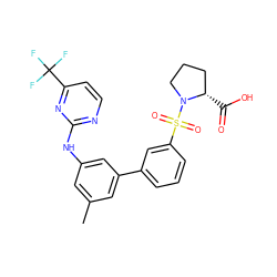 Cc1cc(Nc2nccc(C(F)(F)F)n2)cc(-c2cccc(S(=O)(=O)N3CCC[C@@H]3C(=O)O)c2)c1 ZINC001772619003