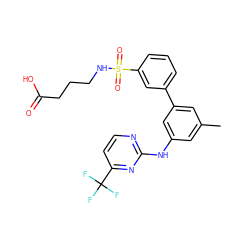 Cc1cc(Nc2nccc(C(F)(F)F)n2)cc(-c2cccc(S(=O)(=O)NCCCC(=O)O)c2)c1 ZINC000211107659