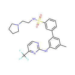 Cc1cc(Nc2nccc(C(F)(F)F)n2)cc(-c2cccc(S(=O)(=O)NCCN3CCCC3)c2)c1 ZINC001772589186