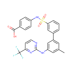 Cc1cc(Nc2nccc(C(F)(F)F)n2)cc(-c2cccc(S(=O)(=O)Nc3ccc(C(=O)O)cc3)c2)c1 ZINC000211024871