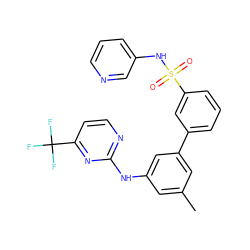 Cc1cc(Nc2nccc(C(F)(F)F)n2)cc(-c2cccc(S(=O)(=O)Nc3cccnc3)c2)c1 ZINC001772619193