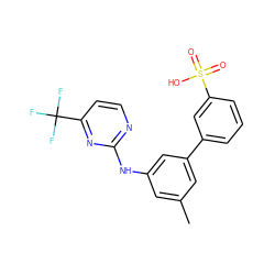 Cc1cc(Nc2nccc(C(F)(F)F)n2)cc(-c2cccc(S(=O)(=O)O)c2)c1 ZINC000145465657