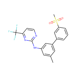 Cc1cc(Nc2nccc(C(F)(F)F)n2)cc(-c2cccc(S(C)(=O)=O)c2)c1 ZINC001772601656