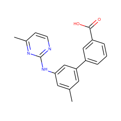 Cc1cc(Nc2nccc(C)n2)cc(-c2cccc(C(=O)O)c2)c1 ZINC001772581623