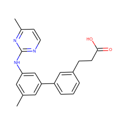 Cc1cc(Nc2nccc(C)n2)cc(-c2cccc(CCC(=O)O)c2)c1 ZINC001772590152