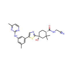 Cc1cc(Nc2nccc(C)n2)cc(-c2cnc([C@@]3(O)CC[C@H](C(=O)NCC#N)C(C)(C)C3)s2)c1 ZINC000142383949