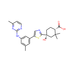 Cc1cc(Nc2nccc(C)n2)cc(-c2cnc([C@@]3(O)CC[C@H](C(=O)O)C(C)(C)C3)s2)c1 ZINC000141217384