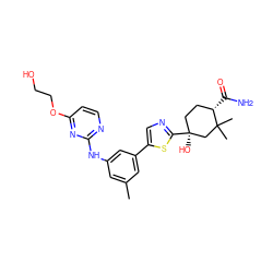 Cc1cc(Nc2nccc(OCCO)n2)cc(-c2cnc([C@@]3(O)CC[C@H](C(N)=O)C(C)(C)C3)s2)c1 ZINC000117858025