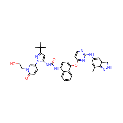 Cc1cc(Nc2nccc(Oc3ccc(NC(=O)Nc4cc(C(C)(C)C)nn4-c4ccc(=O)n(CCO)c4)c4ccccc34)n2)cc2c[nH]nc12 ZINC001772635490