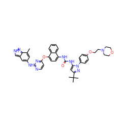 Cc1cc(Nc2nccc(Oc3ccc(NC(=O)Nc4cc(C(C)(C)C)nn4-c4ccc(OCCN5CCOCC5)cc4)c4ccccc34)n2)cc2c[nH]nc12 ZINC001772650194