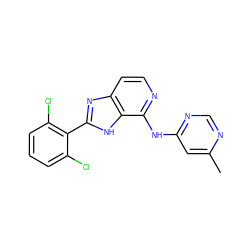 Cc1cc(Nc2nccc3nc(-c4c(Cl)cccc4Cl)[nH]c23)ncn1 ZINC000118749153