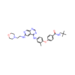 Cc1cc(Nc2ncnc3cnc(NCCN4CCOCC4)cc23)ccc1Oc1ccc(C(=O)NCC(C)(C)C)cc1 ZINC000028706419