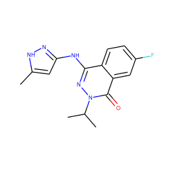 Cc1cc(Nc2nn(C(C)C)c(=O)c3cc(F)ccc23)n[nH]1 ZINC000040894298