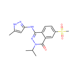 Cc1cc(Nc2nn(C(C)C)c(=O)c3cc(S(C)(=O)=O)ccc23)n[nH]1 ZINC000040394748