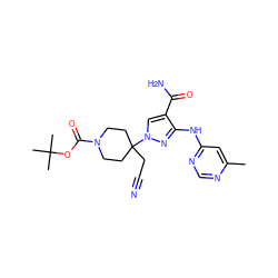 Cc1cc(Nc2nn(C3(CC#N)CCN(C(=O)OC(C)(C)C)CC3)cc2C(N)=O)ncn1 ZINC000222095074