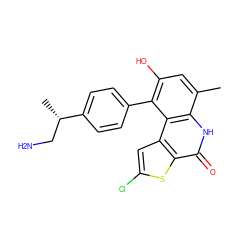 Cc1cc(O)c(-c2ccc([C@@H](C)CN)cc2)c2c1[nH]c(=O)c1sc(Cl)cc12 ZINC000215587431