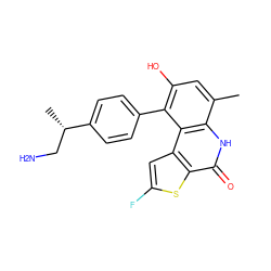 Cc1cc(O)c(-c2ccc([C@@H](C)CN)cc2)c2c1[nH]c(=O)c1sc(F)cc12 ZINC000215587501