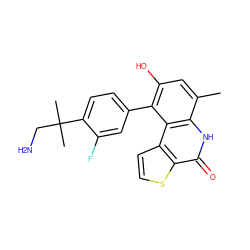 Cc1cc(O)c(-c2ccc(C(C)(C)CN)c(F)c2)c2c1[nH]c(=O)c1sccc12 ZINC000165732416