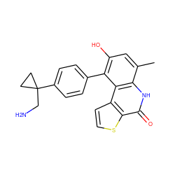 Cc1cc(O)c(-c2ccc(C3(CN)CC3)cc2)c2c1[nH]c(=O)c1sccc12 ZINC000150070142