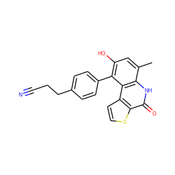 Cc1cc(O)c(-c2ccc(CCC#N)cc2)c2c1[nH]c(=O)c1sccc12 ZINC000221744405