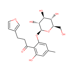 Cc1cc(O)c(C(=O)CCc2ccoc2)c(O[C@@H]2O[C@H](CO)[C@@H](O)[C@H](O)[C@H]2O)c1 ZINC000028384009