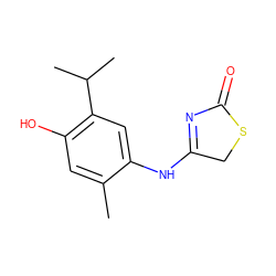 Cc1cc(O)c(C(C)C)cc1NC1=NC(=O)SC1 ZINC000012436463