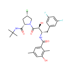 Cc1cc(O)c(C)c(C(=O)N[C@@H](Cc2cc(F)cc(F)c2)[C@H](O)C(=O)N2C[C@@H](Cl)C[C@H]2C(=O)NC(C)(C)C)c1 ZINC000014944434