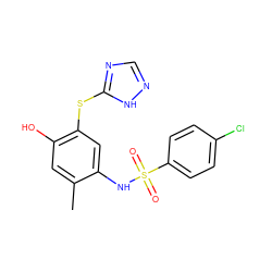 Cc1cc(O)c(Sc2ncn[nH]2)cc1NS(=O)(=O)c1ccc(Cl)cc1 ZINC000004735772