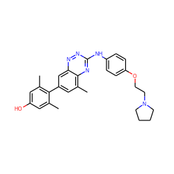 Cc1cc(O)cc(C)c1-c1cc(C)c2nc(Nc3ccc(OCCN4CCCC4)cc3)nnc2c1 ZINC000096167711