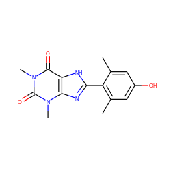 Cc1cc(O)cc(C)c1-c1nc2c([nH]1)c(=O)n(C)c(=O)n2C ZINC000026014422