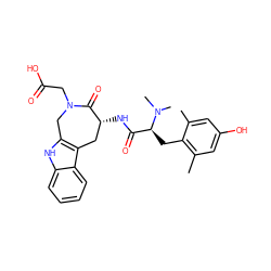 Cc1cc(O)cc(C)c1C[C@@H](C(=O)N[C@@H]1Cc2c([nH]c3ccccc23)CN(CC(=O)O)C1=O)N(C)C ZINC000040877908