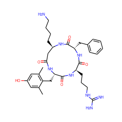 Cc1cc(O)cc(C)c1C[C@@H]1NC(=O)C[C@@H](CCCCN)NC(=O)[C@H](Cc2ccccc2)NC(=O)[C@@H](CCCNC(=N)N)NC1=O ZINC001772634210