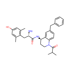 Cc1cc(O)cc(C)c1C[C@H](N)C(=O)N[C@@H]1CCN(C(=O)C(C)C)c2ccc(Cc3ccccc3)cc21 ZINC000653899350