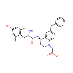 Cc1cc(O)cc(C)c1C[C@H](N)C(=O)N[C@@H]1CCN(CC(=O)O)c2ccc(Cc3ccccc3)cc21 ZINC000653884649