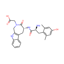 Cc1cc(O)cc(C)c1C[C@H](N)C(=O)N[C@@H]1Cc2c([nH]c3ccccc23)CN(CC(=O)O)C1=O ZINC000040394553